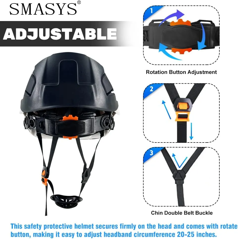 SMASYS Safety Hard Hat ABS Helmet Adjustable with Visor 6-Point Suspension Perfect for Construction and Climbing