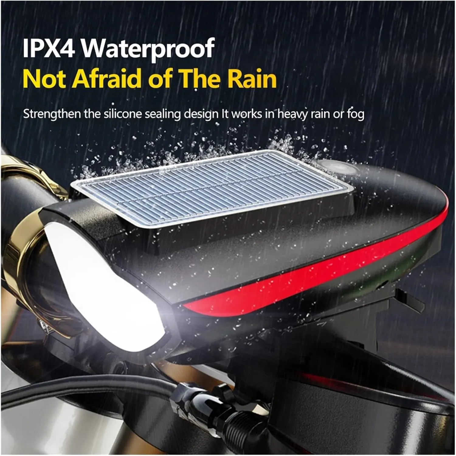 Solar Bicycle Headlight USB Rechargeable Mountain Bike Solar Headlight with Speaker for Night Riding Waterproof Bicycle Accessories