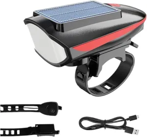 Solar Bicycle Headlight USB Rechargeable Mountain Bike Solar Headlight with Speaker for Night Riding Waterproof Bicycle Accessories
