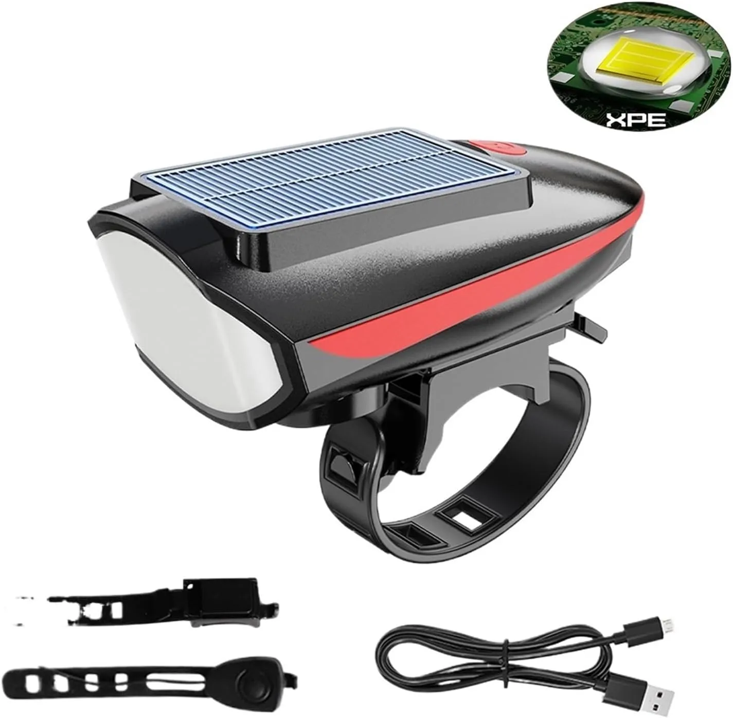Solar Bicycle Headlight USB Rechargeable Mountain Bike Solar Headlight with Speaker for Night Riding Waterproof Bicycle Accessories