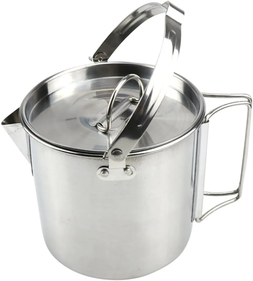 Sosoport 1.2l Collapsible Stainless Steel Kettle Boil Water Pot for Camping Outdoor Cooking Picnic Mountaineering