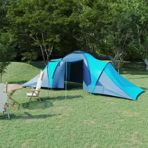 Spacious 6-Person Camping Tent, Easy Setup, Double Compartments, Blue and Light Blue