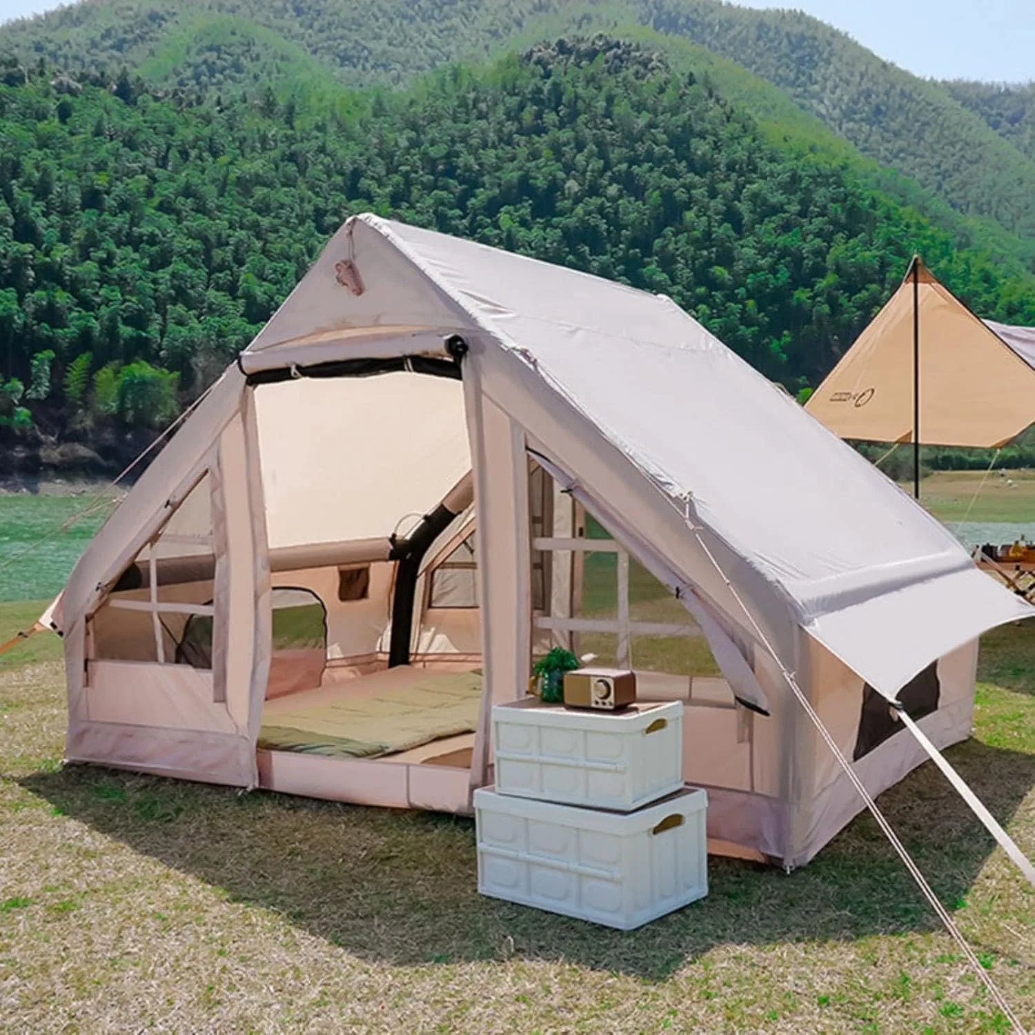Sport Tent Inflatable Tent Double-layer tent door Standing Tent Glamping Tent Fishing Bivvy 4 Seasons Tent Double-layer tent door House-shaped structure