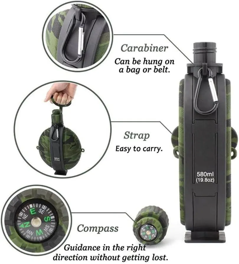 Sports Water Bottle Jug Large Capacity Silicon Bike Foldable Water Kettle Cup For Outdoor Hiking Camping (Green)