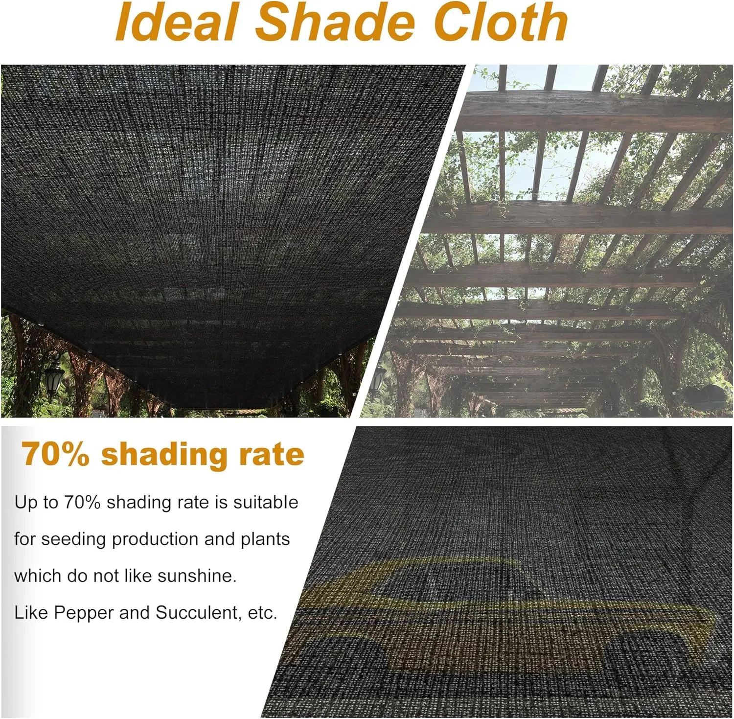 SPORTYOUTH 70% Shade Cloth for Patio, 10x20 ft Mesh Tarp with Grommets, UV Resistant Black Sunblock Sun Shade Netting Cover for Garden, Greenhouse, Chicken Coop, Pergola, RV, Canopy, Barn Kennel