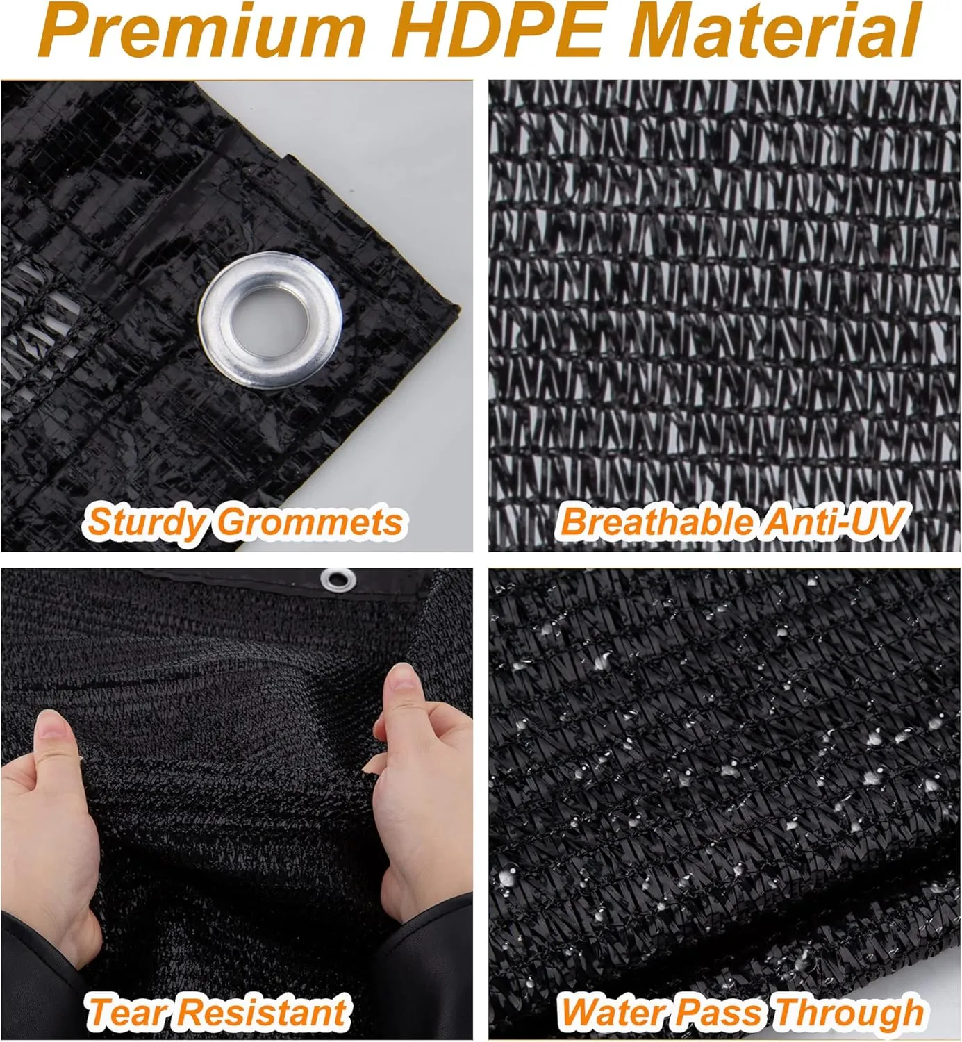 SPORTYOUTH 70% Shade Cloth for Patio, 10x20 ft Mesh Tarp with Grommets, UV Resistant Black Sunblock Sun Shade Netting Cover for Garden, Greenhouse, Chicken Coop, Pergola, RV, Canopy, Barn Kennel