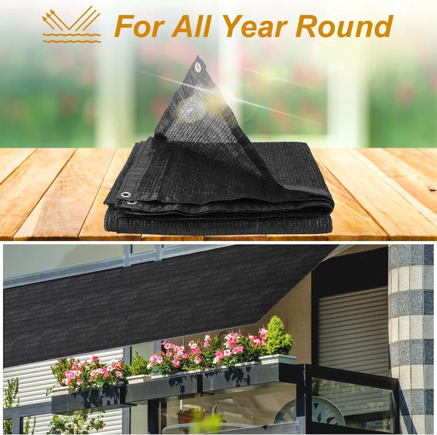 SPORTYOUTH 70% Shade Cloth for Patio, 10x20 ft Mesh Tarp with Grommets, UV Resistant Black Sunblock Sun Shade Netting Cover for Garden, Greenhouse, Chicken Coop, Pergola, RV, Canopy, Barn Kennel
