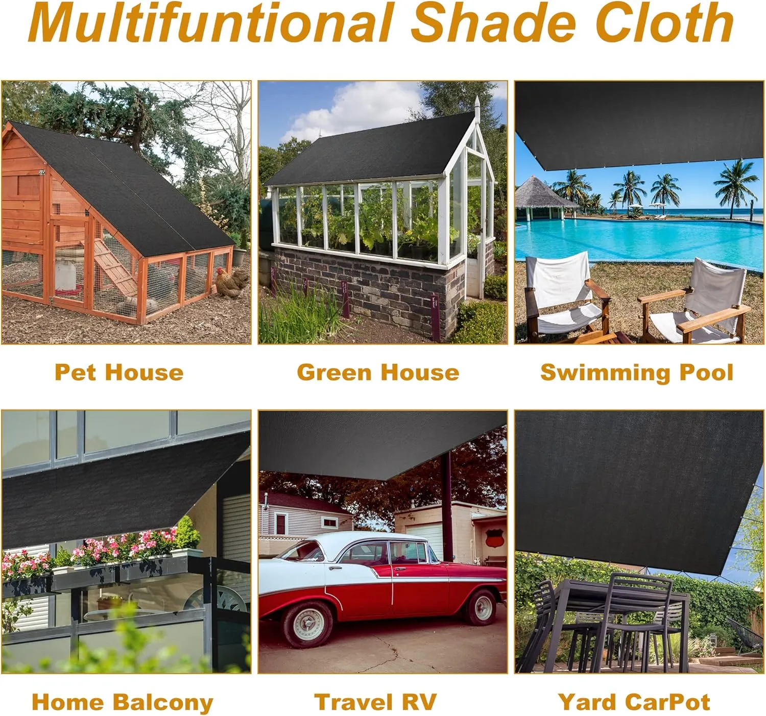 SPORTYOUTH 70% Shade Cloth for Patio, 10x20 ft Mesh Tarp with Grommets, UV Resistant Black Sunblock Sun Shade Netting Cover for Garden, Greenhouse, Chicken Coop, Pergola, RV, Canopy, Barn Kennel