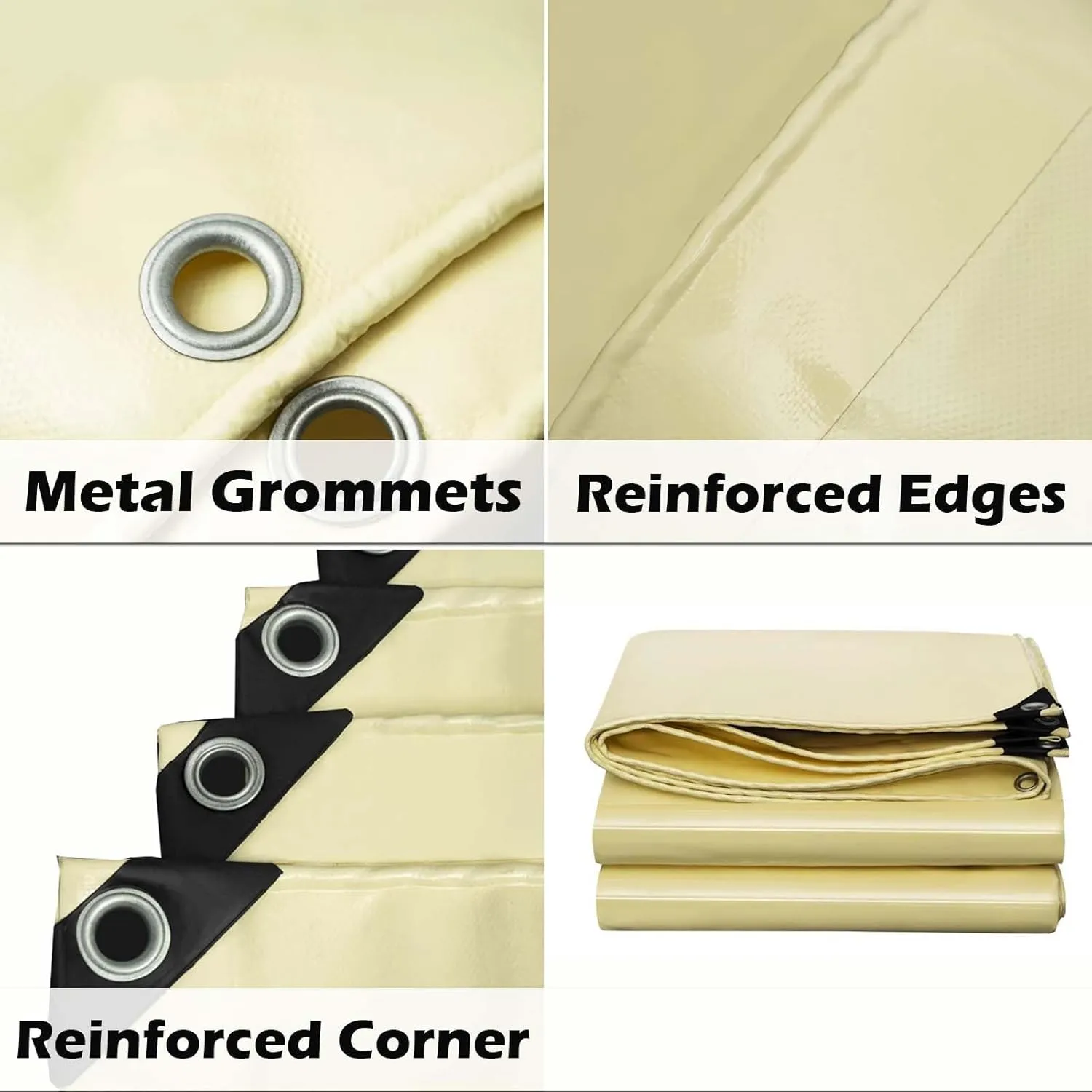 SRHIMEOS 5x16ft Tarpaulin Cover Outdoor Beige, Thick Tarp Heavy Duty Waterproof, UV Protection Poly Tarps Sheet, Rip and Tear Proof PlasticTarpaulins with Reinforced Grommets