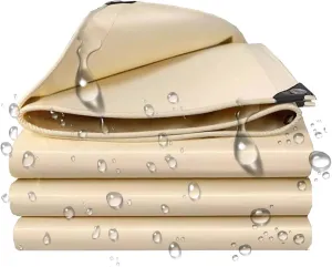 SRHIMEOS 5x16ft Tarpaulin Cover Outdoor Beige, Thick Tarp Heavy Duty Waterproof, UV Protection Poly Tarps Sheet, Rip and Tear Proof PlasticTarpaulins with Reinforced Grommets