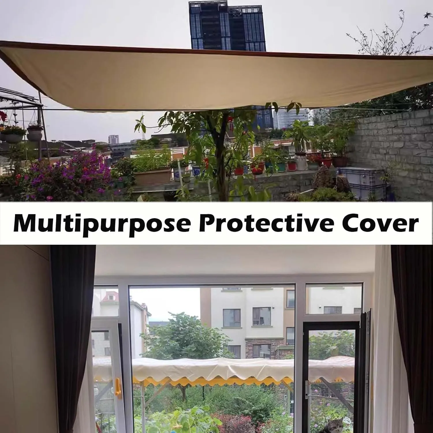 SRHIMEOS 5x16ft Tarpaulin Cover Outdoor Beige, Thick Tarp Heavy Duty Waterproof, UV Protection Poly Tarps Sheet, Rip and Tear Proof PlasticTarpaulins with Reinforced Grommets