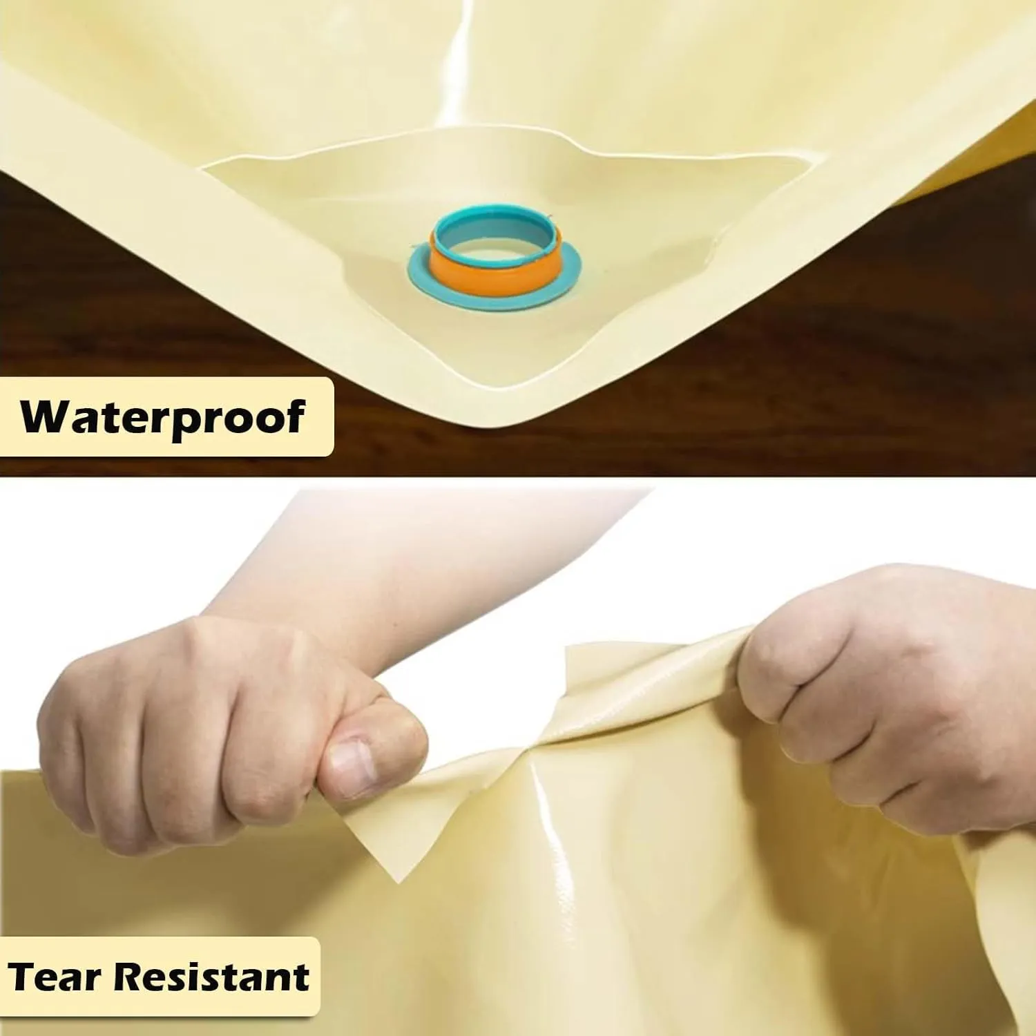SRHIMEOS 5x16ft Tarpaulin Cover Outdoor Beige, Thick Tarp Heavy Duty Waterproof, UV Protection Poly Tarps Sheet, Rip and Tear Proof PlasticTarpaulins with Reinforced Grommets