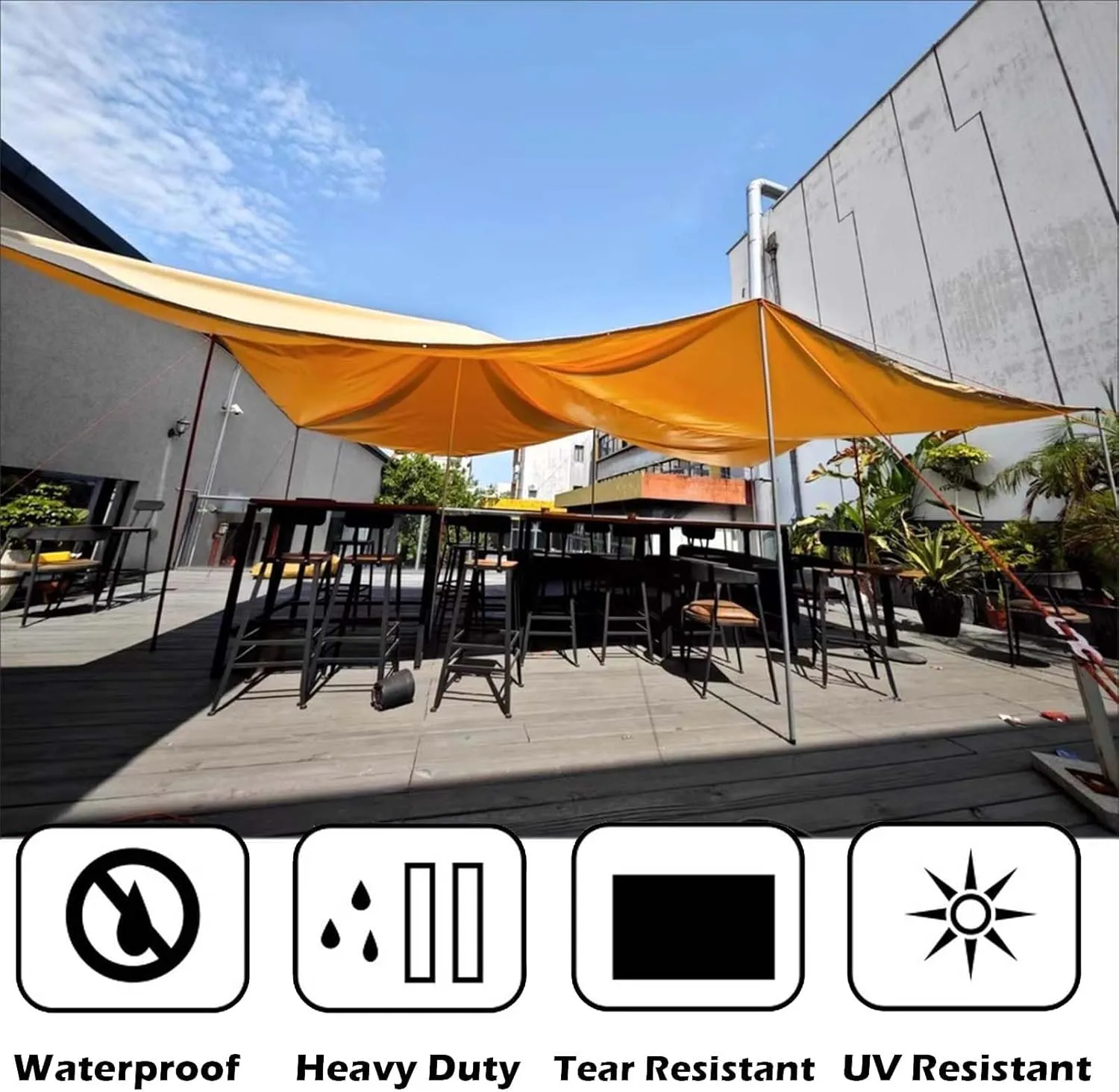 SRHIMEOS 5x16ft Tarpaulin Cover Outdoor Beige, Thick Tarp Heavy Duty Waterproof, UV Protection Poly Tarps Sheet, Rip and Tear Proof PlasticTarpaulins with Reinforced Grommets