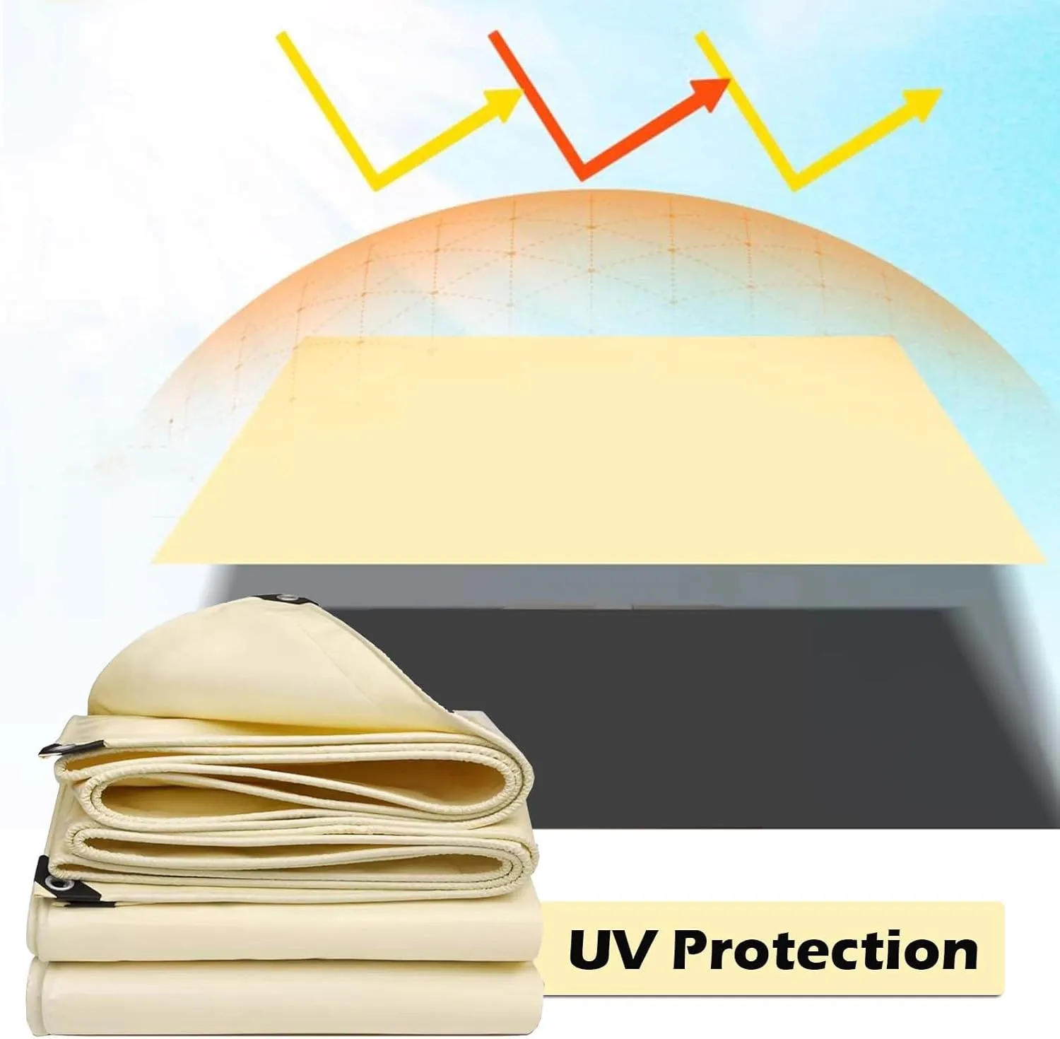 SRHIMEOS 5x16ft Tarpaulin Cover Outdoor Beige, Thick Tarp Heavy Duty Waterproof, UV Protection Poly Tarps Sheet, Rip and Tear Proof PlasticTarpaulins with Reinforced Grommets