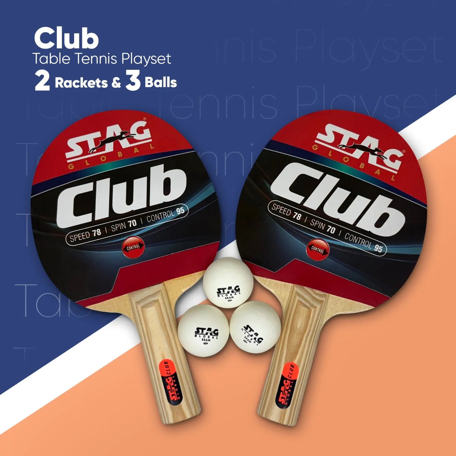 Stag Global Club Table Tennis Playset | 2 Racket, 3 Balls and 1 Cover | Portable And Lightweight
