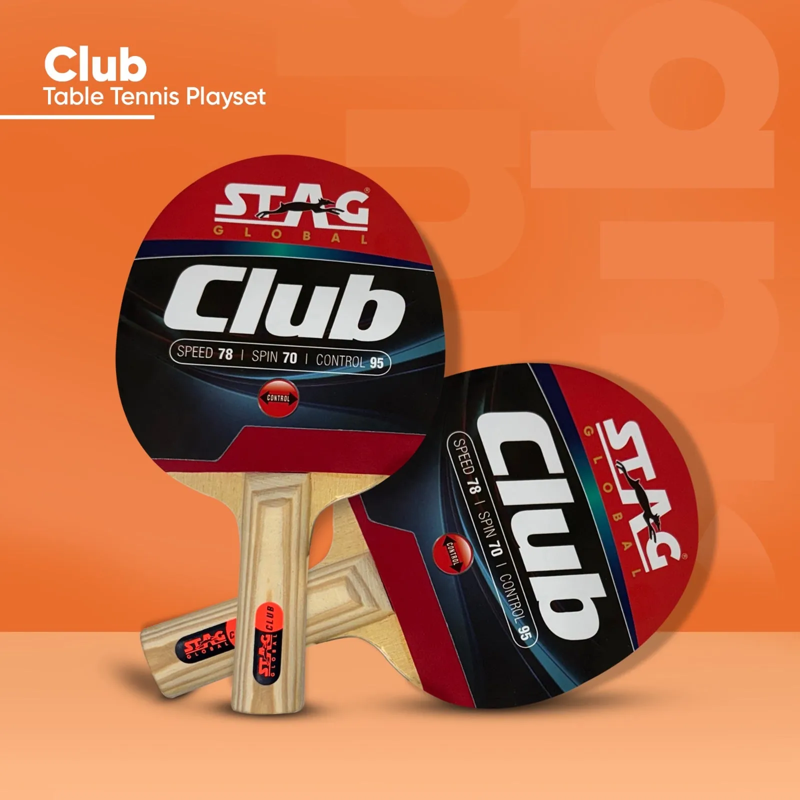 Stag Global Club Table Tennis Playset | 2 Racket, 3 Balls and 1 Cover | Portable And Lightweight