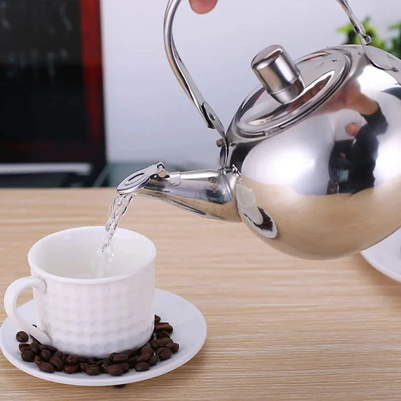Stainless Steel Kettle with Heat Resistant Handle - Stovetop Camping Tea and Coffee Pot with Filter for Outdoor, Home, and Hiking