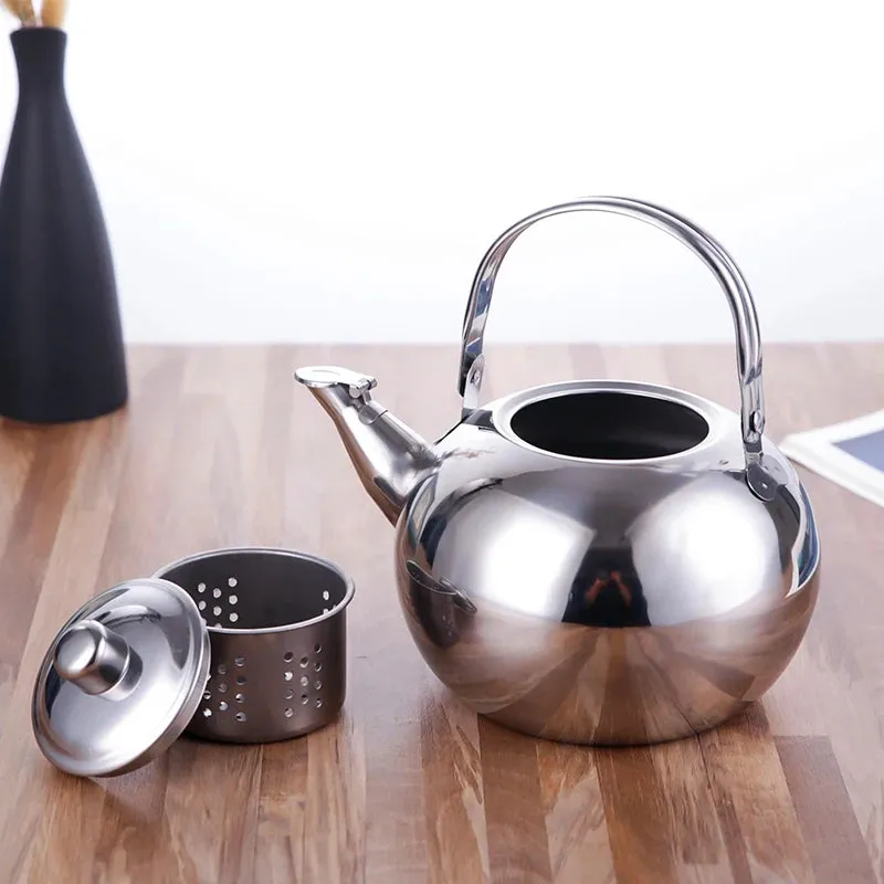 Stainless Steel Kettle with Heat Resistant Handle - Stovetop Camping Tea and Coffee Pot with Filter for Outdoor, Home, and Hiking