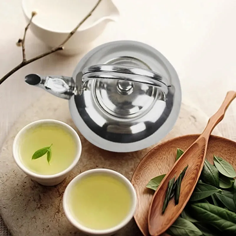 Stainless Steel Kettle with Heat Resistant Handle - Stovetop Camping Tea and Coffee Pot with Filter for Outdoor, Home, and Hiking