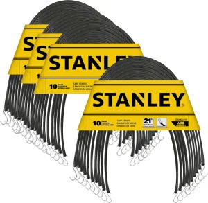 STANLEY S300421 Black 21" Rubber Tarp Bungee Cords for Boating, Camping, Cargo Support, 40 Pack