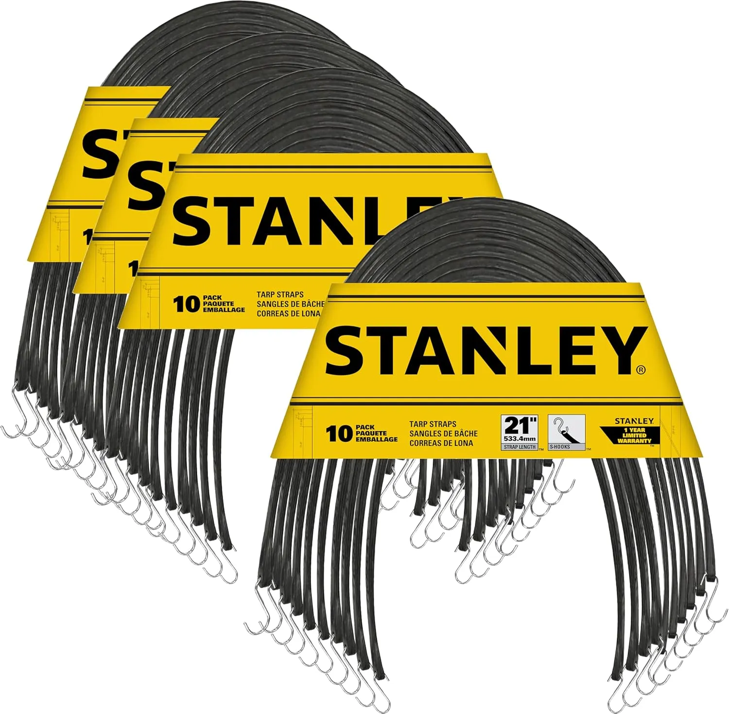 STANLEY S300421 Black 21" Rubber Tarp Bungee Cords for Boating, Camping, Cargo Support, 40 Pack