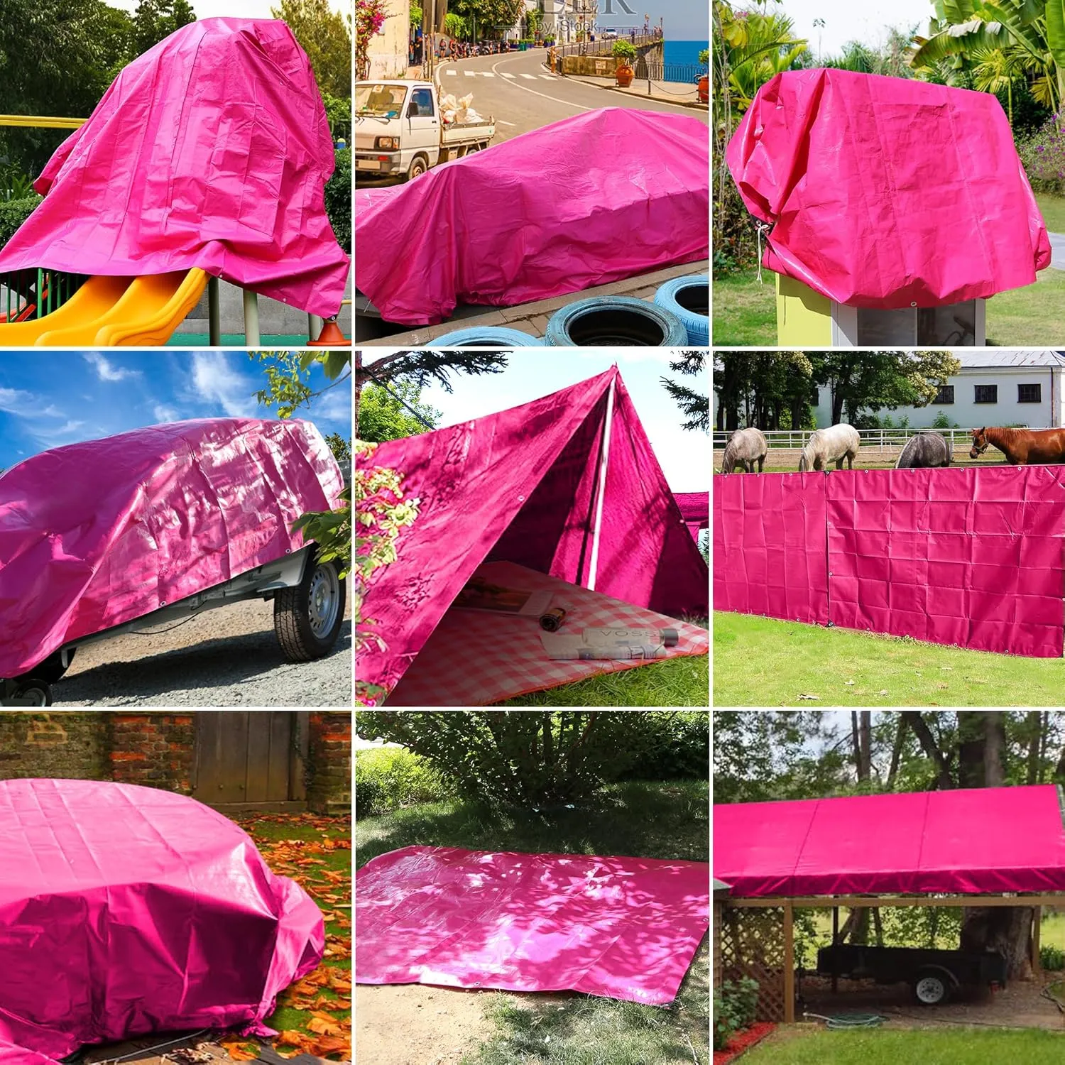 STARPYNG-12 Mil Pink/Silver 12x16 Feet Tarp-Heavy Duty Poly Tarp-Cover,Waterproof, UV Resistant, Weather Resistant, Cover Cars, Boats, Courtyards,Camping