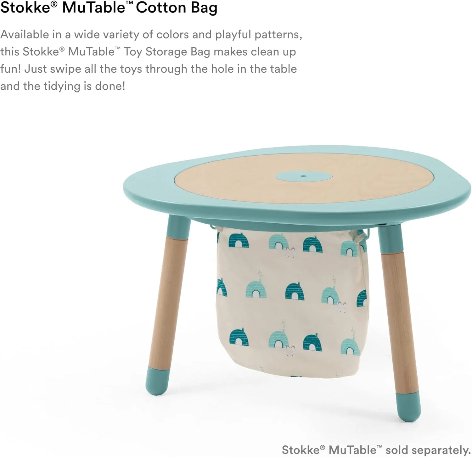 Stokke MuTable Cotton Bag, Igloos - Toy Storage Bag for Small to Medium-Sized Toys - Made of Soft Cotton - Lightweight, Easy to Carry