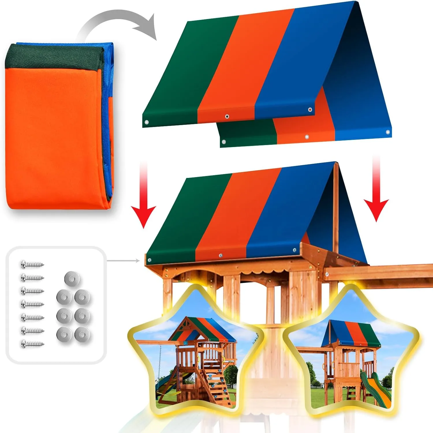 Strong Camel Replacement Swing Set Replacement Tarp for Backyard Wood Playset Swing Set -Only Backyard Playset Canopy Cover (Multicolor, 52" X 94")