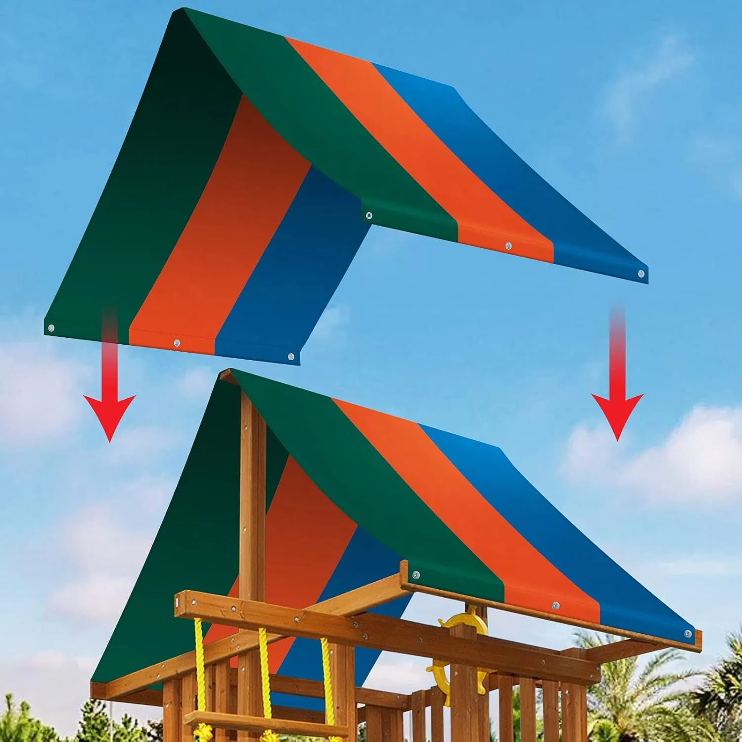 Strong Camel Replacement Swing Set Replacement Tarp for Backyard Wood Playset Swing Set -Only Backyard Playset Canopy Cover (Multicolor, 52" X 94")