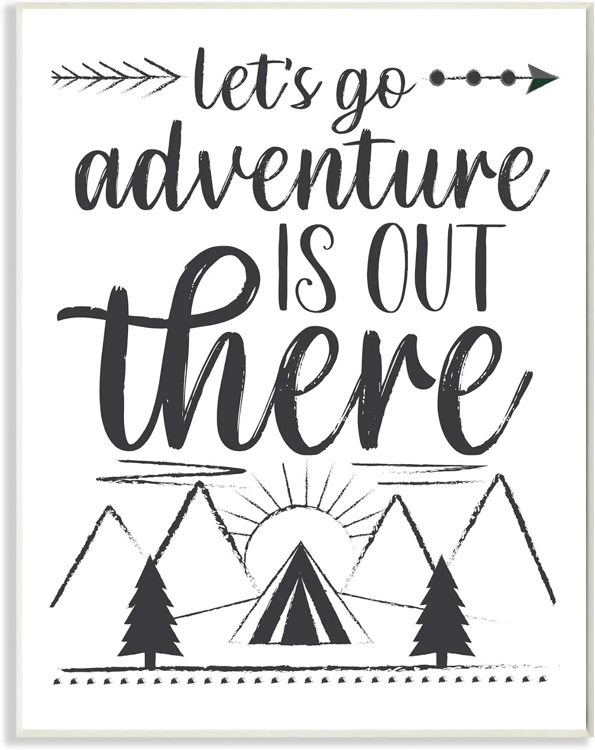 Stupell Industries Adventure's Out There Phrase Camping Tent Mountain Range, Designed by AE Design Wall Plaque, 13 x 19, White