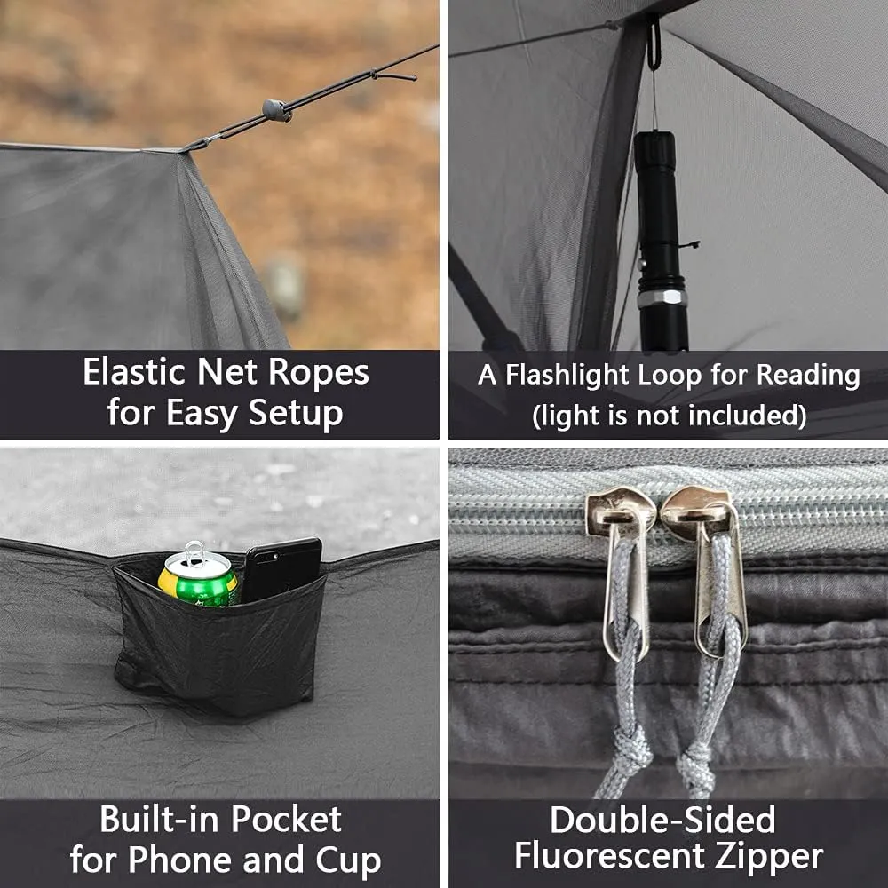 Sunyear Hammock Camping with Rain Fly Tarp and Net, Portable Camping Hammock Double Tree Hammock Outdoor Indoor Backpacking Travel & Survival, 2 Tree Straps,100% Waterproof
