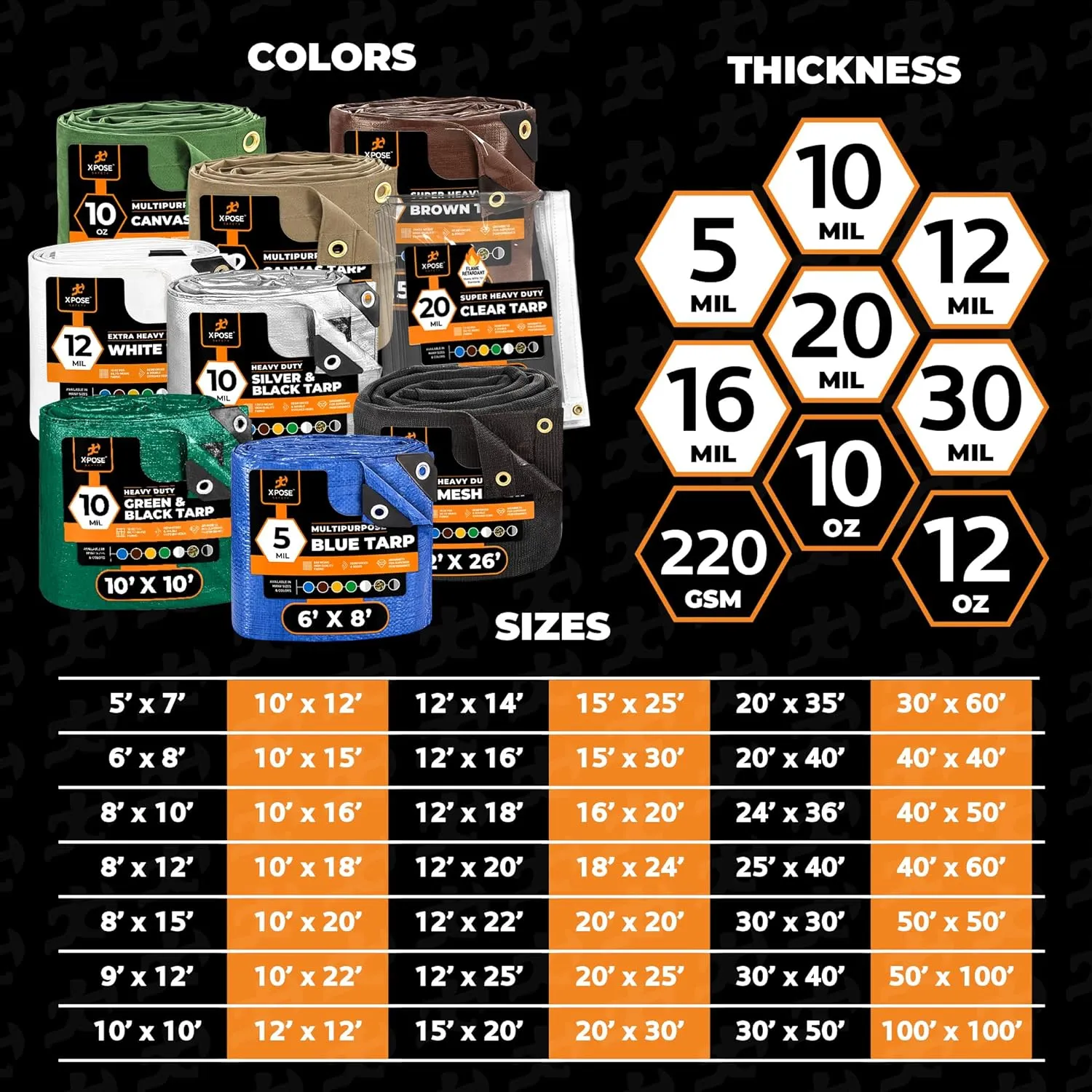 Super Heavy Duty 16 Mil Brown Poly Tarp Cover - Thick Waterproof, UV Resistant, Rip and Tear Proof Tarpaulin with Grommets and Reinforced Edges - by Xpose Safety (5' x 7')