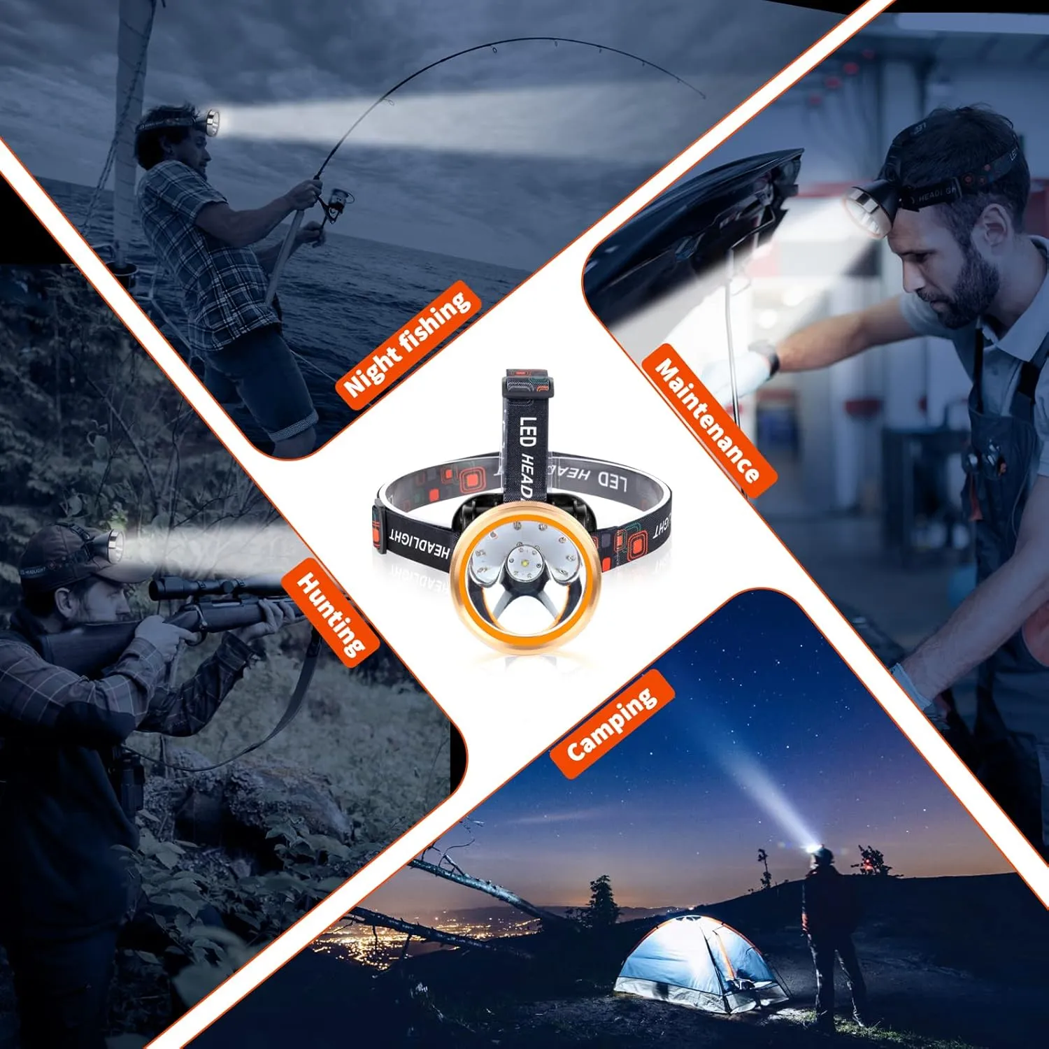 Superbright Coon Hunting Lights,High Lumens LED Headlamp with 2 Light Modes Waterproof & Rechargeable Headlight Flashlight for Outdoor Hiking Hunting Fishing(White Light)
