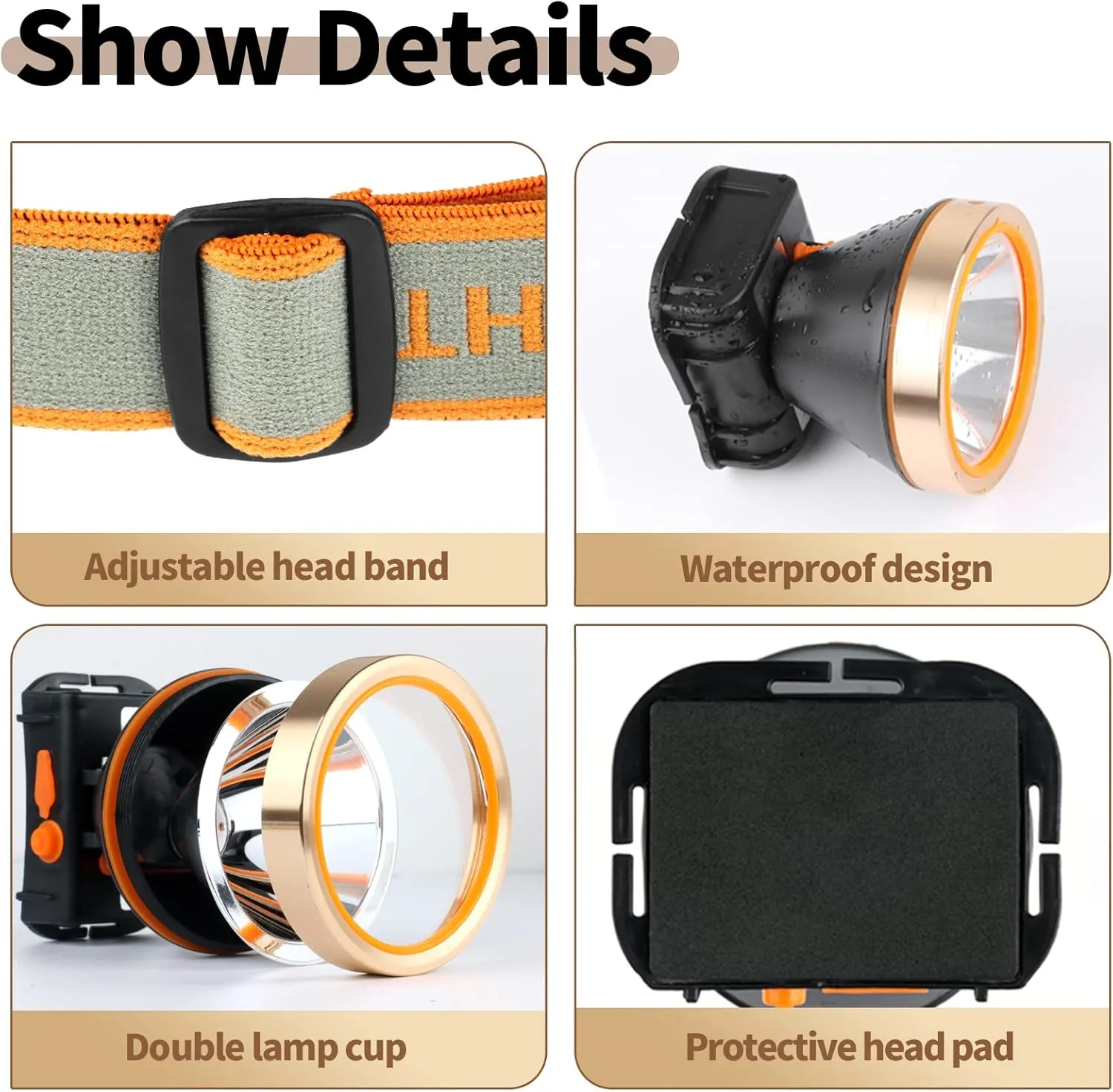 Superbright Rechargeable LED Headlamp,Waterproof Headlight with 2 Modes and Adjustable Headband,Perfect Head Troch for Camping, Hiking, Outdoors, Hunting (White Light)