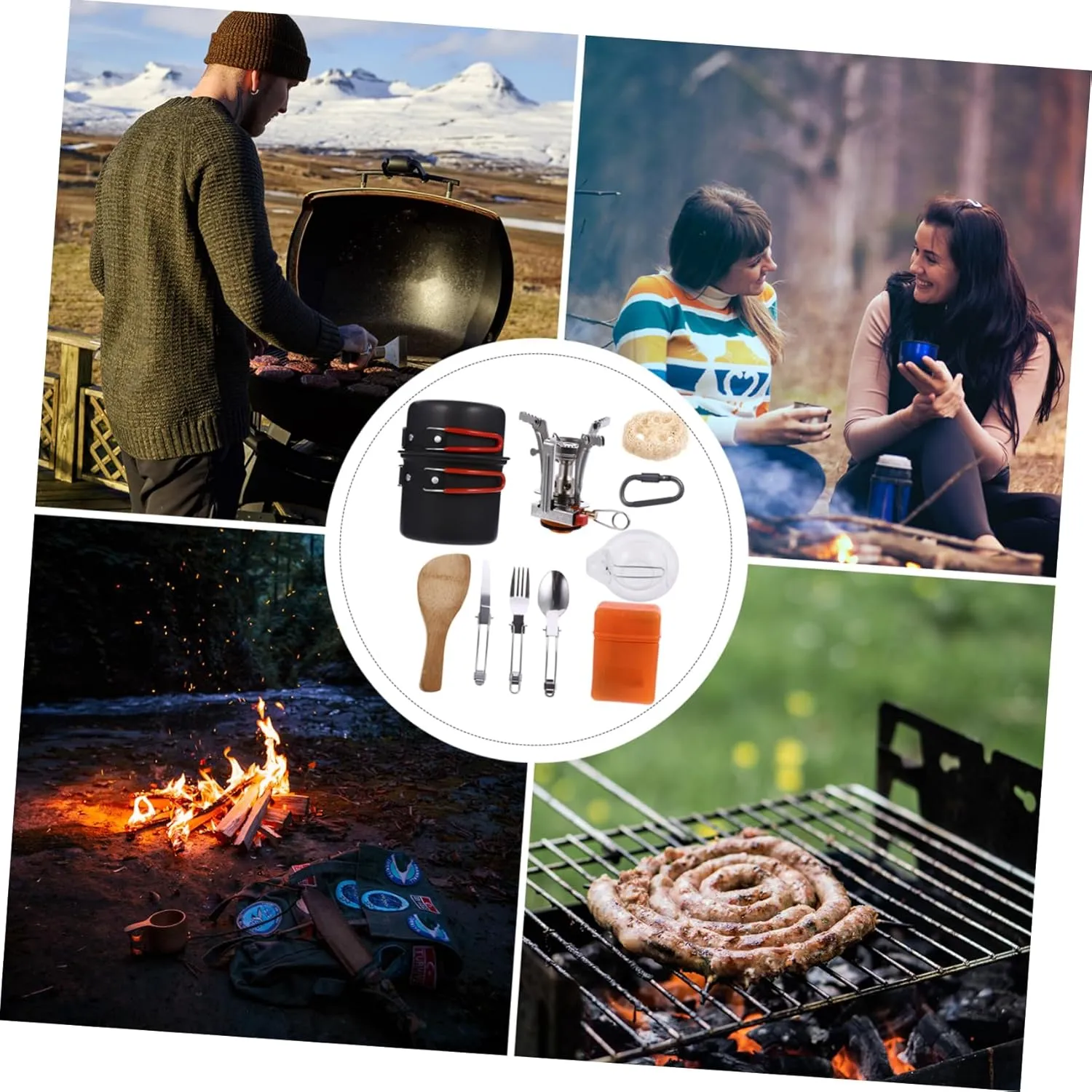 SUPVOX 2 Sets Cookware Set Fold Travel Utensils Aluminum Alloy