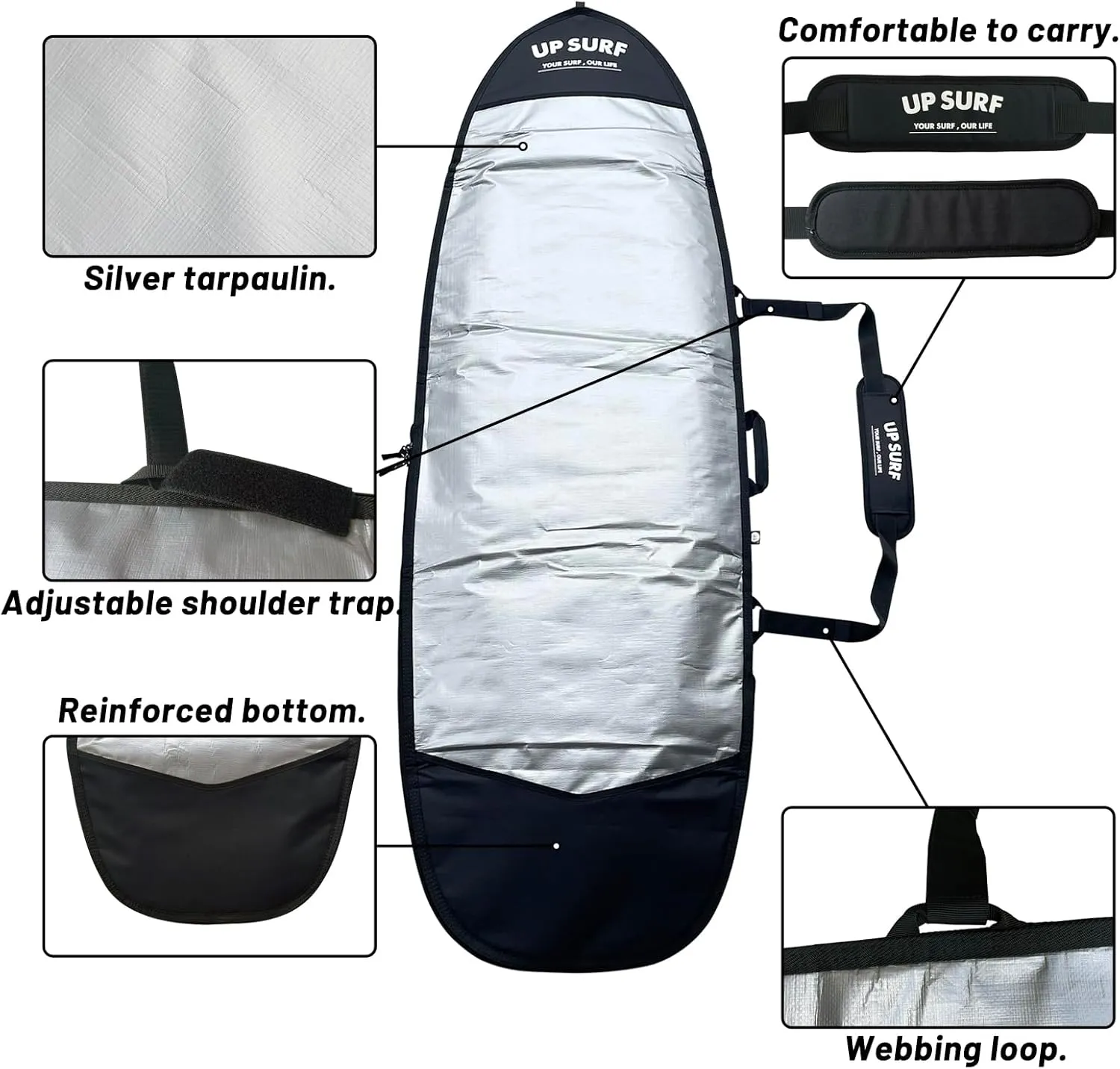 Surfboard bag, Daylight Bags for Fun and short boards, Size 5’4”,5’8”,6’0",6'4",6'8" Surfboard cover for Storage and Transport Surfboard