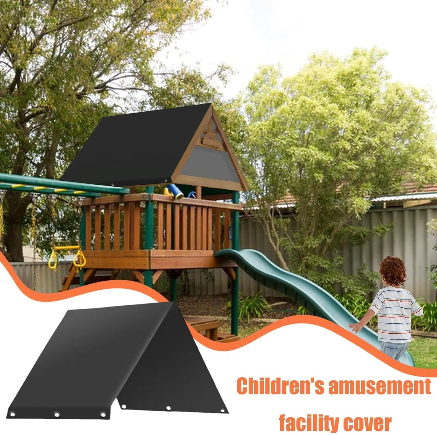 Swing Set Replacement Tarp, 52"x 90" Playset Canopy Replacement Playground Canopy Replacement, Swing Canopy Replacement Cover, Outdoor Swingset Shade Waterproof Cover, Playhouse Accessories (Black)