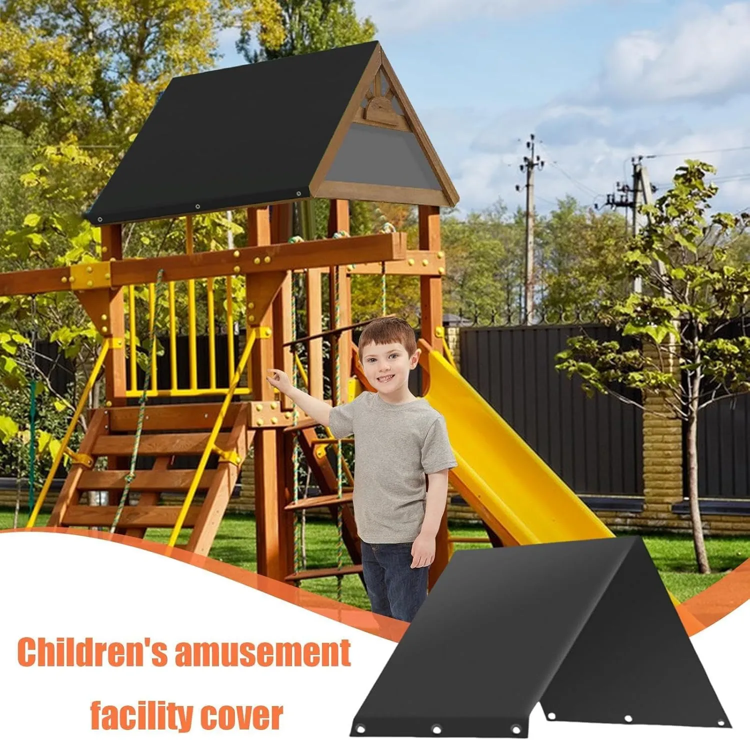Swing Set Replacement Tarp, 52"x 90" Playset Canopy Replacement Playground Canopy Replacement, Swing Canopy Replacement Cover, Outdoor Swingset Shade Waterproof Cover, Playhouse Accessories (Black)