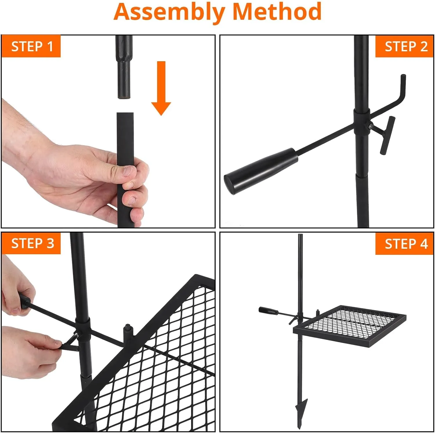 Swivel Campfire Grill Grate,16.7" x 12.6" Open Fire Grill Portable Camping Grill Stand & Camp Garbage Rack Durable Heavy-Duty Steel for Outdoor Cooking, BBQ & Backyard Grilling