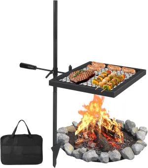 Swivel Campfire Grill Grate,16.7" x 12.6" Open Fire Grill Portable Camping Grill Stand & Camp Garbage Rack Durable Heavy-Duty Steel for Outdoor Cooking, BBQ & Backyard Grilling