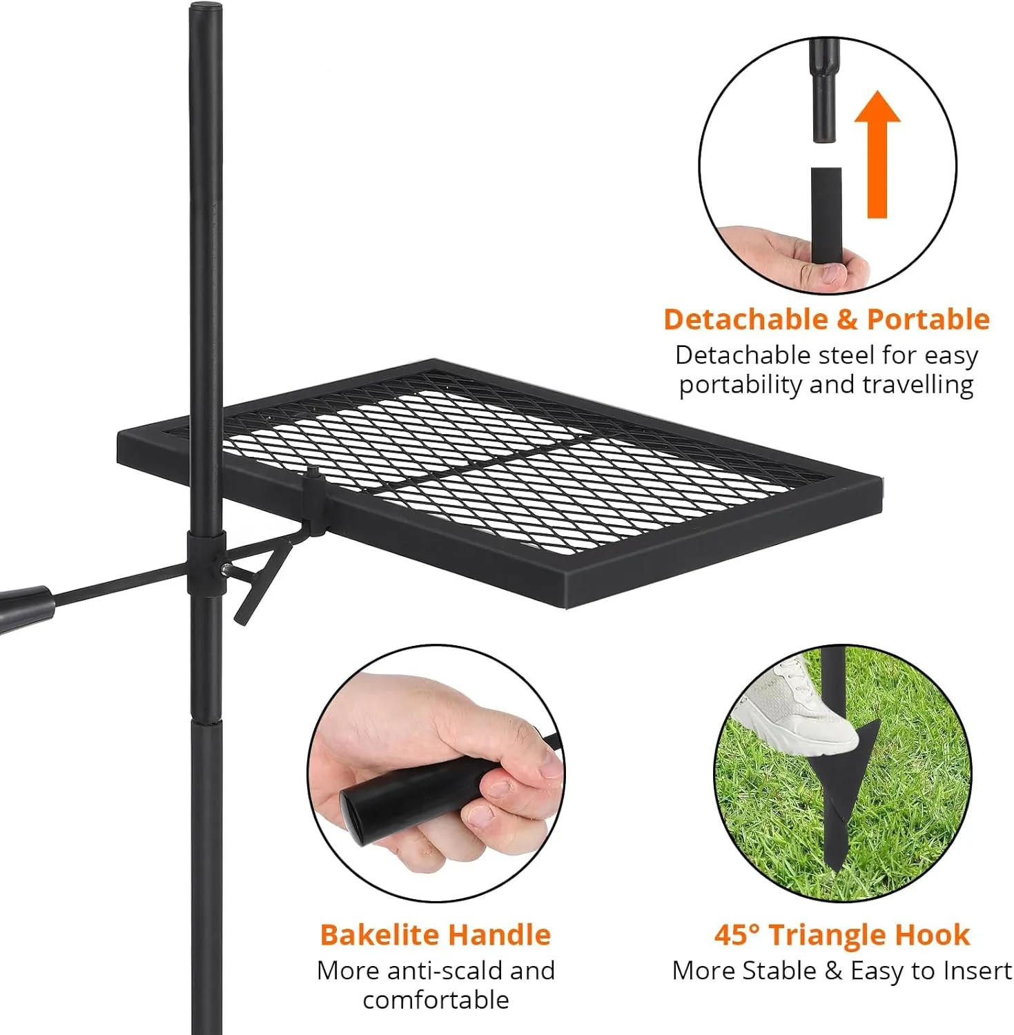 Swivel Campfire Grill Grate,16.7" x 12.6" Open Fire Grill Portable Camping Grill Stand & Camp Garbage Rack Durable Heavy-Duty Steel for Outdoor Cooking, BBQ & Backyard Grilling