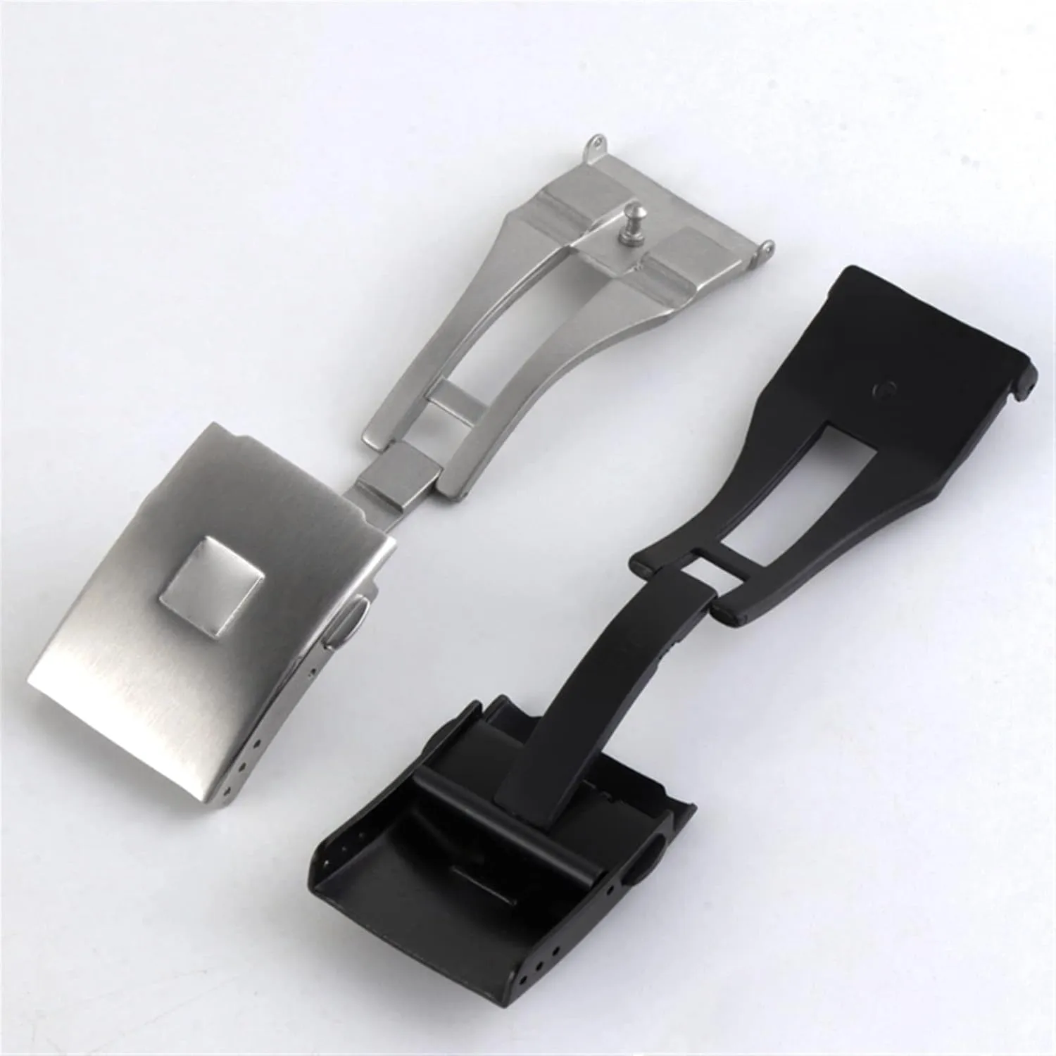 T013 T048 Rubber Strap Double Push 20mm Silver Black Solid Stainless Steel Unfolding Adjustable Buckle Table buckle