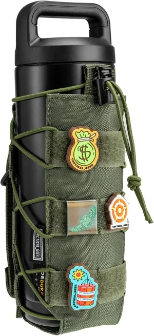TACTICAL GEEK EXT11 Water Bottle Pouch, Portable Water Bottle Carrier, Drawstring Travel Bottle Holder, Adjustable Outdoor Sports Kettle Carrier Holster, Molle Water Bottle Holder for Backpack (Green)