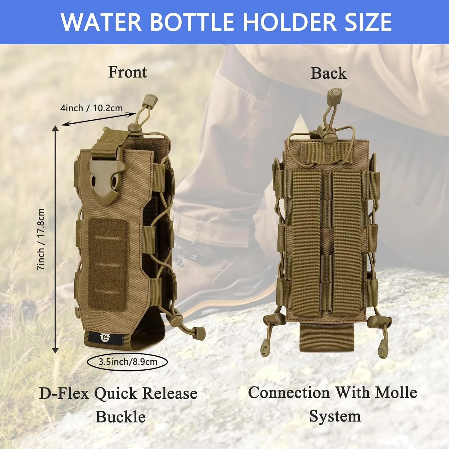 Tactical Water Bottle Pouch for Backpack MOLLE Water Bottle Holder Hydration Carrier Adjustable Molle Accessories for Travel Fishing Hunting Hiking Outdoor Activities