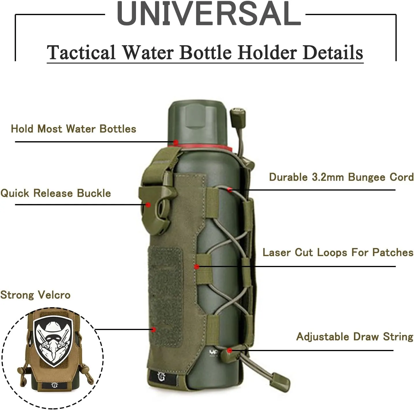 Tactical Water Bottle Pouch for Backpack MOLLE Water Bottle Holder Hydration Carrier Adjustable Molle Accessories for Travel Fishing Hunting Hiking Outdoor Activities