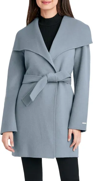 Tahari Women's Lightweight Wool Wrap Coat with Tie Belt