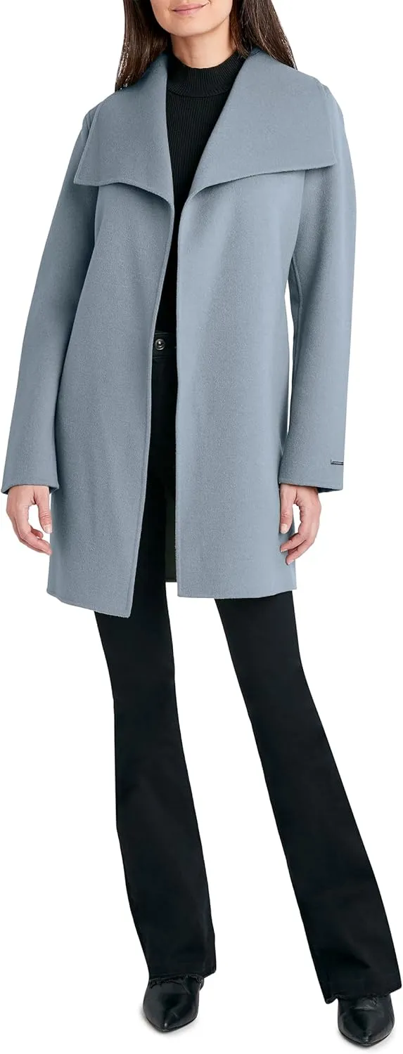 Tahari Women's Lightweight Wool Wrap Coat with Tie Belt