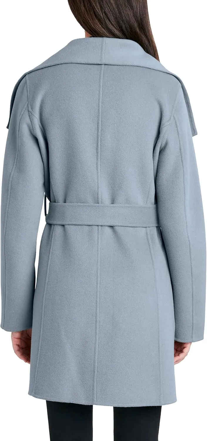 Tahari Women's Lightweight Wool Wrap Coat with Tie Belt