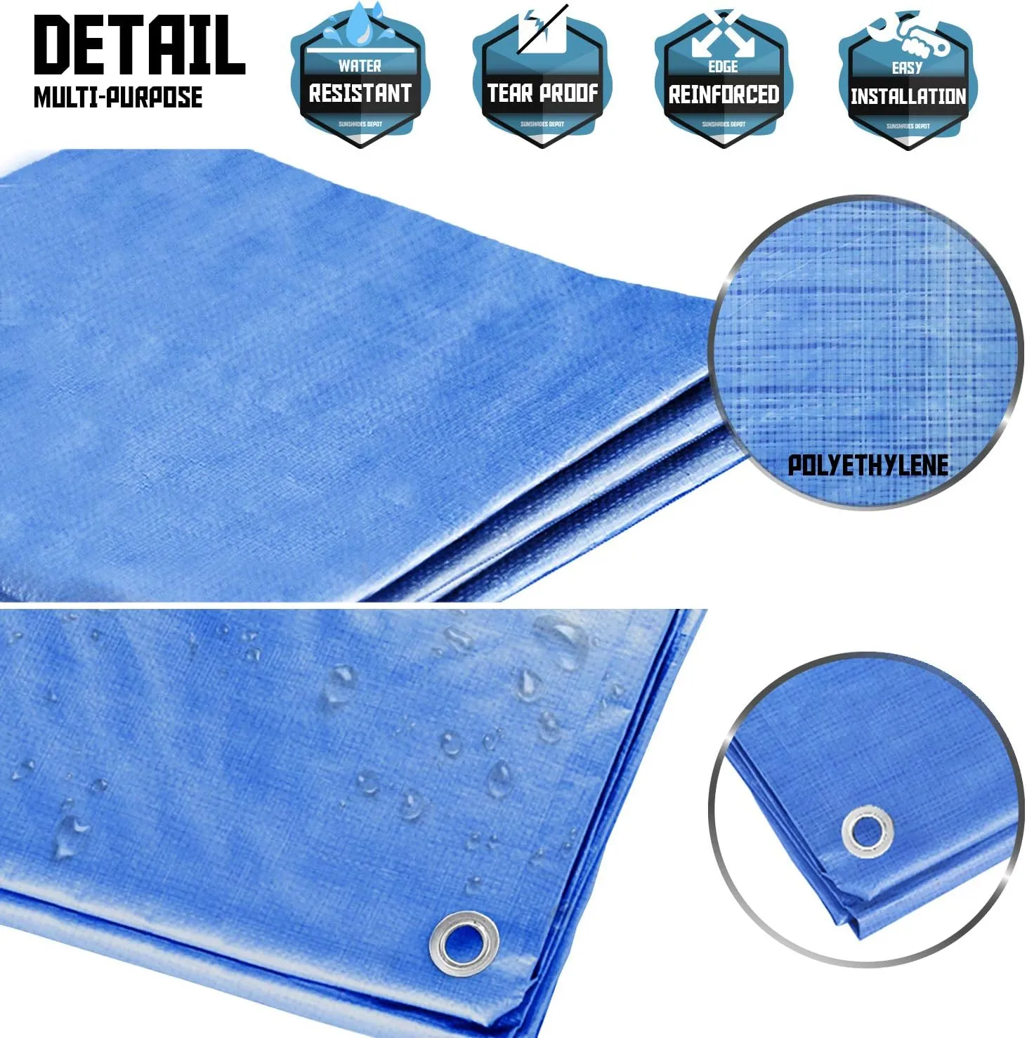 TANG Sunshades Depot Blue 5 Mil 12x16 ' Feet General Multi-Purpose Waterproof Multi Purpose Waterproof Poly Tarp Cover Tent Shelter Boat RV Pool Camping Tarpaulin