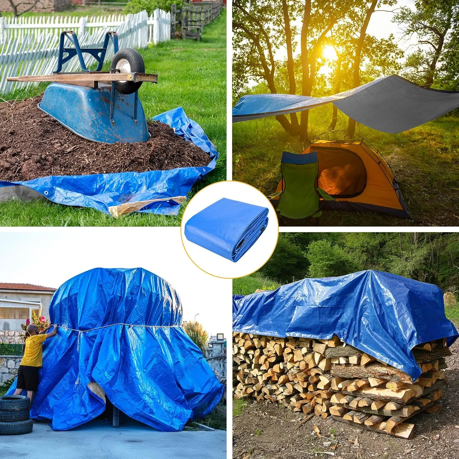 Tarp 10x12 Feet 14 Mil Heavy Duty Waterproof Tarp, Large Multipurpose Cover with Brass Grommets and Reinforced Edges, UV Resistant Thick Poly Tarps for Outdoor Camping Tent Pool Car, Blue